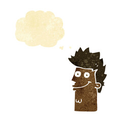 cartoon happy man face with thought bubble