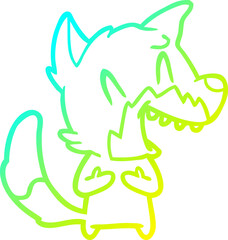 cold gradient line drawing of a laughing fox cartoon