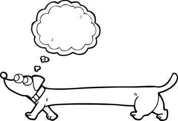 freehand drawn thought bubble cartoon dachshund
