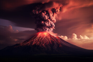 Volcano eruption with smoke and burning lava, created with Generative AI Technology