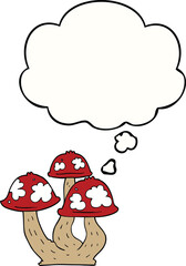 cartoon mushrooms with thought bubble