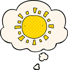 cartoon sun with thought bubble in comic book style