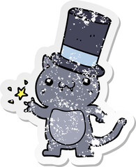 distressed sticker of a cartoon cat wearing top hat