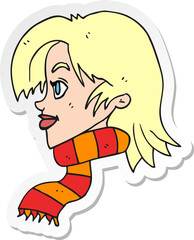 sticker of a cartoon woman wearing scarf