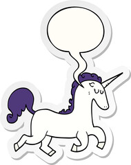 cartoon unicorn with speech bubble sticker