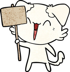 happy little cartoon dog holding sign