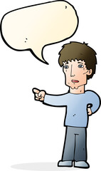 Fototapeta na wymiar cartoon pointing man with speech bubble