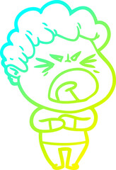 cold gradient line drawing of a cartoon furious man