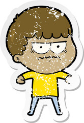 distressed sticker of a cartoon annoyed man