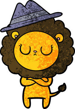 cartoon lion wearing aht