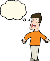 cartoon terrified man with thought bubble