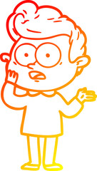 warm gradient line drawing of a cartoon staring man