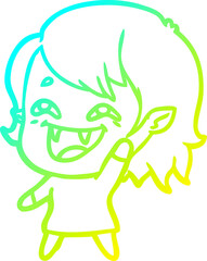 cold gradient line drawing of a cartoon laughing vampire girl