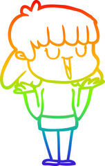 rainbow gradient line drawing of a cartoon woman