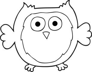 freehand drawn black and white cartoon owl