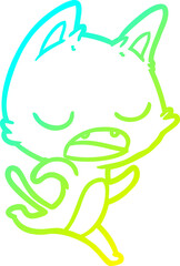 cold gradient line drawing of a talking cat cartoon