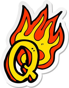 sticker of a cartoon flaming letter