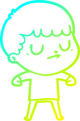 cold gradient line drawing of a cartoon grumpy boy