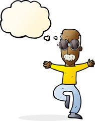 cartoon old man wearing big glasses with thought bubble