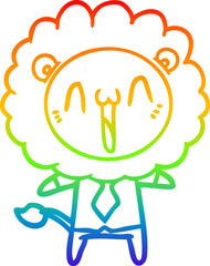 rainbow gradient line drawing of a happy cartoon lion