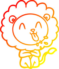 warm gradient line drawing of a happy cartoon lion