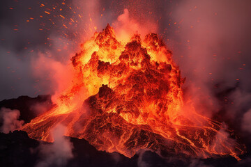 Fototapeta na wymiar Volcano eruption with smoke and burning lava, created with Generative AI Technology