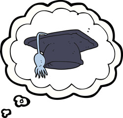 freehand drawn thought bubble cartoon graduation cap