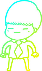 cold gradient line drawing of a cartoon smug boy