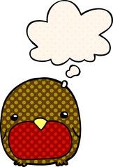 cute cartoon penguin with thought bubble in comic book style