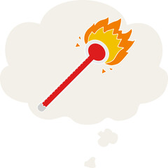 cartoon thermometer with thought bubble in retro style