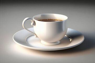 White cup with black coffee and saucer on light background. Generative AI, illustration