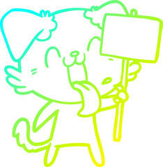 cold gradient line drawing of a cartoon panting dog