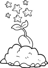 freehand drawn black and white cartoon sprouting seed