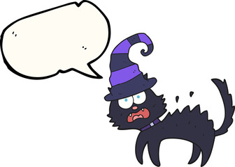 freehand drawn speech bubble cartoon scared black cat
