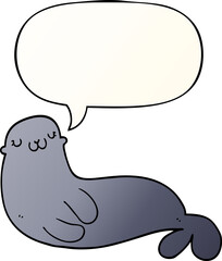 cute cartoon seal with speech bubble in smooth gradient style