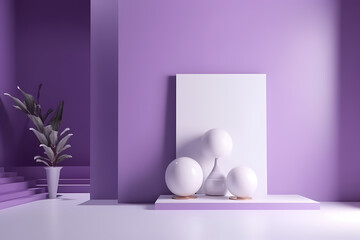 A 3D rendering of a modern, minimalistic wallpaper featuring an empty display stand for mock-ups and product showcases, generative by AI.	