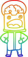 rainbow gradient line drawing of a cartoon robot