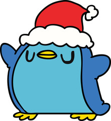 hand drawn christmas cartoon of kawaii penguin