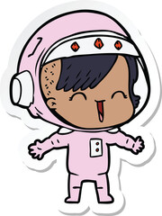 sticker of a cartoon laughing astronaut girl