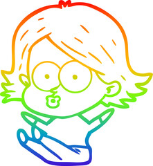 rainbow gradient line drawing of a cartoon girl pouting