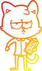 warm gradient line drawing of a bored cartoon cat taking survey