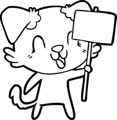 laughing cartoon dog with sign