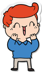 sticker of a cartoon laughing boy