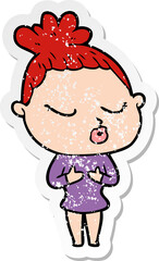distressed sticker of a cartoon calm woman
