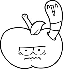 cartoon worm eating an angry apple
