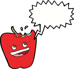 happy apple cartoon with speech bubble