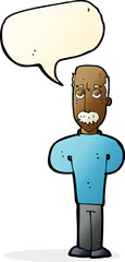 cartoon annoyed balding man with speech bubble