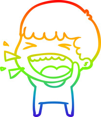 rainbow gradient line drawing of a cartoon laughing man