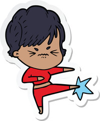 sticker of a cartoon frustrated woman