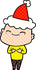 happy hand drawn comic book style illustration of a bald man wearing santa hat